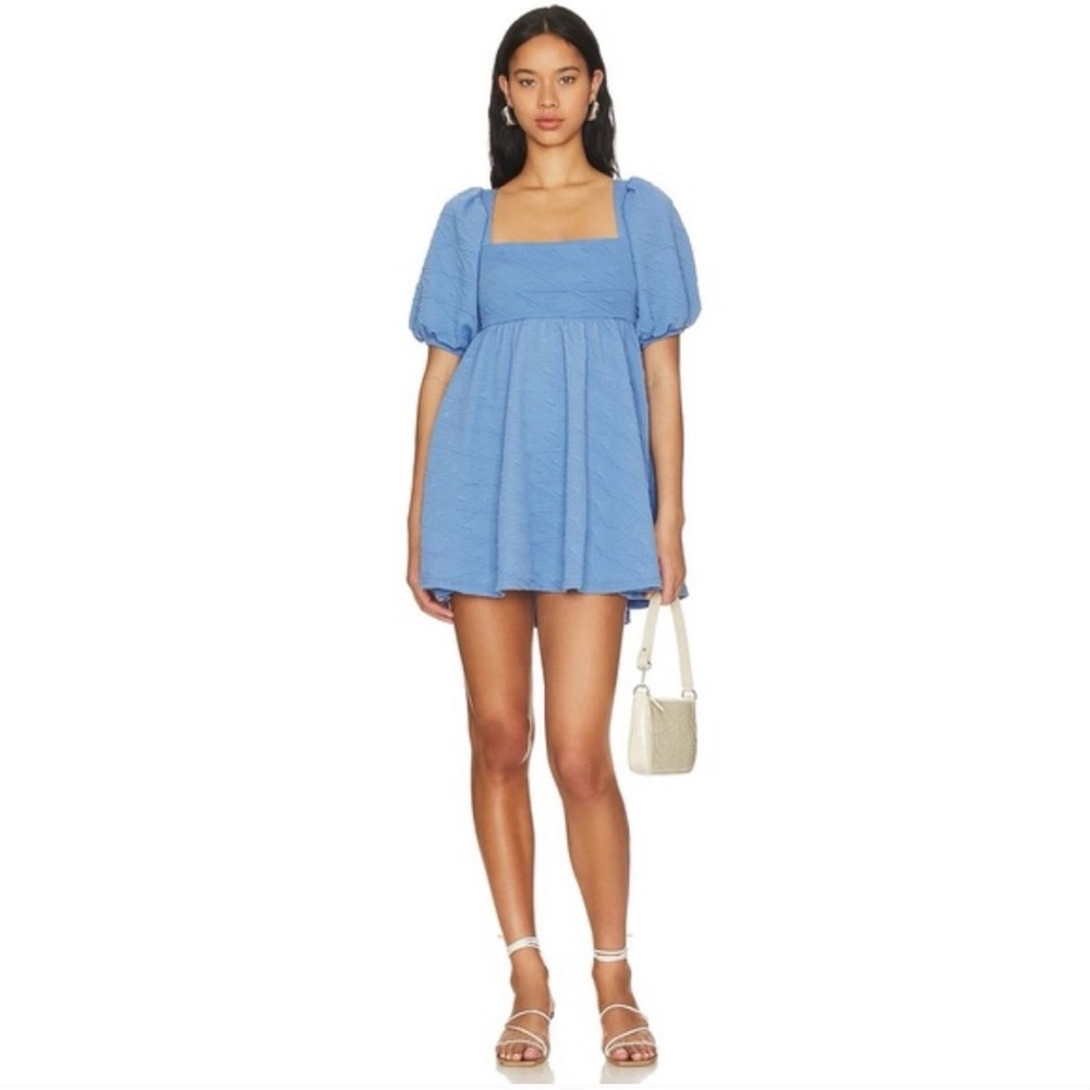 Free People Violet Mini Dress in December Sky Size XL Bohemian Puff Sleeve NWT
